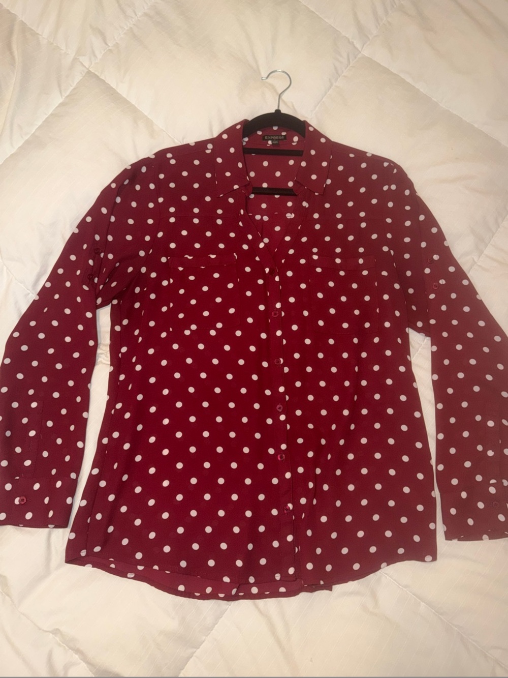 Express Burgundy Polka Dot Button-Down Shirt